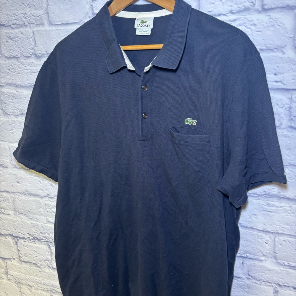 LACOSTE Mens Polo Shirt Size 8 3XL Navy Blue Cotton Quiet Luxury Golf Career - Picture 5 of 12